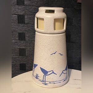 Vintage Studio Pottery Lighthouse Light Candle Holder 2 Pc. Ocean, rare oil lamp
